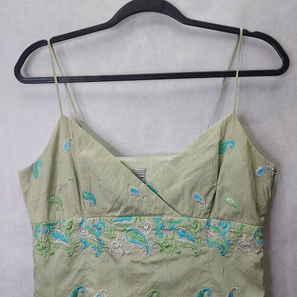 Laundry by Shelli Segal Silk Babydoll Dress 12 Embroidery Paisley Mint Vintage - Picture 3 of 16